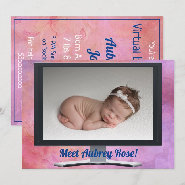 Virtual Baby Shower Girl Einladung (Vorne/Hinten)