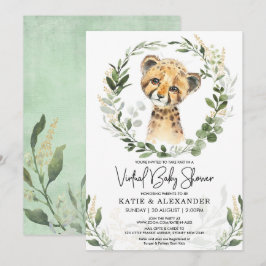 Virtual Baby Shower Greenery Gold Safari Leopard Einladung