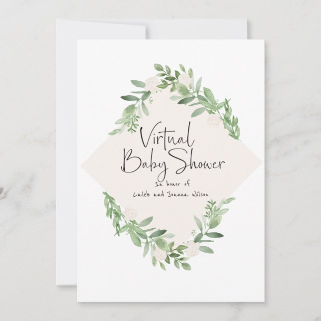 Virtual Baby Shower Watercolor Einladung für Mädch (Vorderseite)