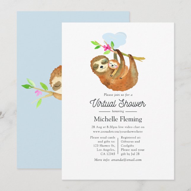Virtual Baby Shower zum Thema niedliche Wasserfarb Einladung (Vorne/Hinten)