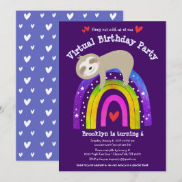 Virtual Birthday Niedlich Sloth Modern Boho Rainbo Einladung