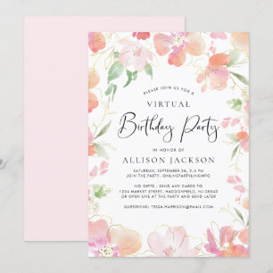 Virtual Birthday Party Florrosa Gold Einladung