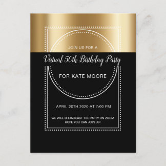 Virtual Birthday Party Metallic Gold auf schwarz 5 Einladungspostkarte
