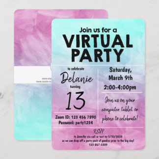 Virtual Birthday Party Watercolor Design Einladung