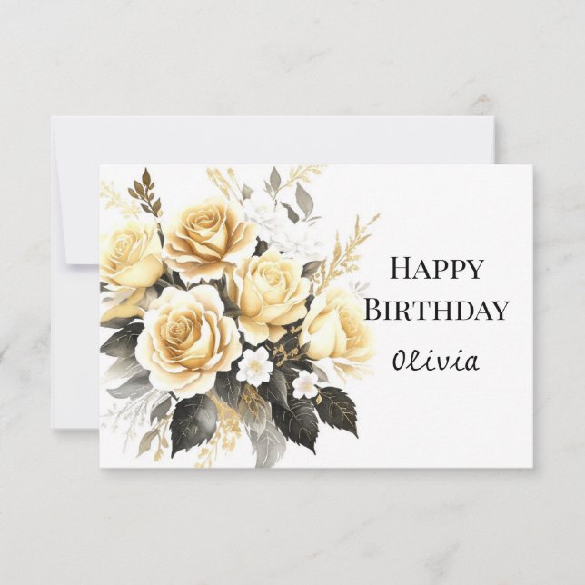 Virtual Bloom Gold und Black Birthday Karte (Vorderseite)