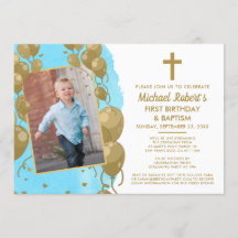 Virtual Blue Gold Taufe 1. Geburtstag Text Foto