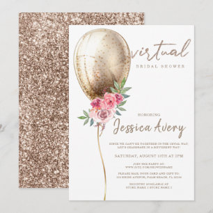 Virtual Brautparty Luxury Beige Balloon Glitzer Einladung