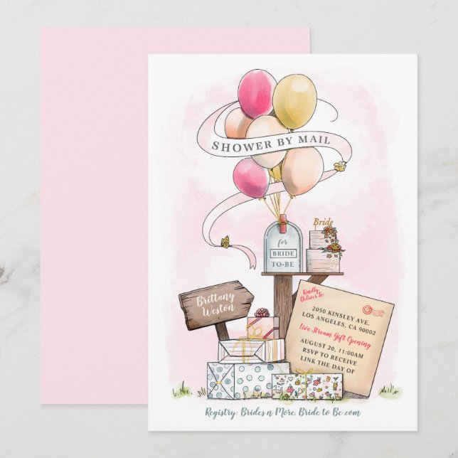 Virtual Brautparty Mailbox für Dusche per Mail Einladung (Vorne/Hinten)