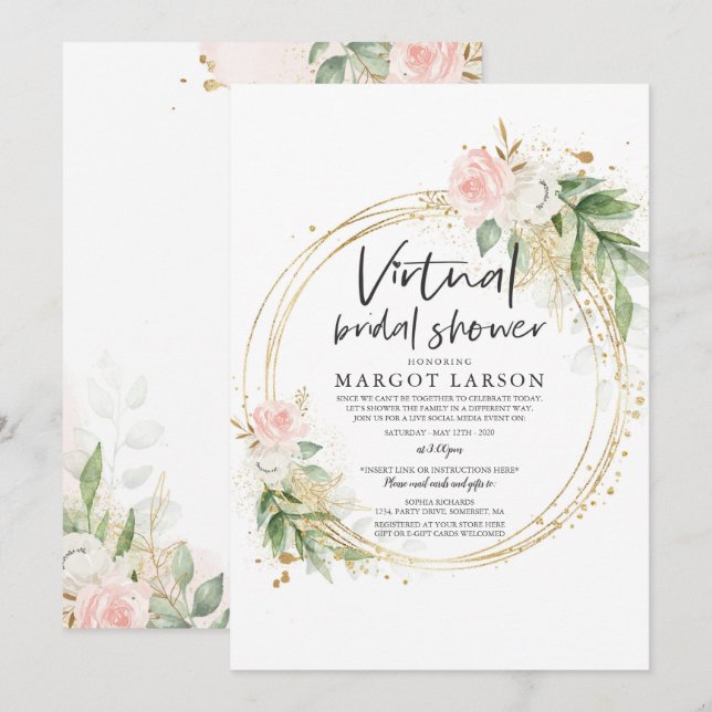Virtual Bridal Dusche Einladung Grün & Gold (Vorne/Hinten)