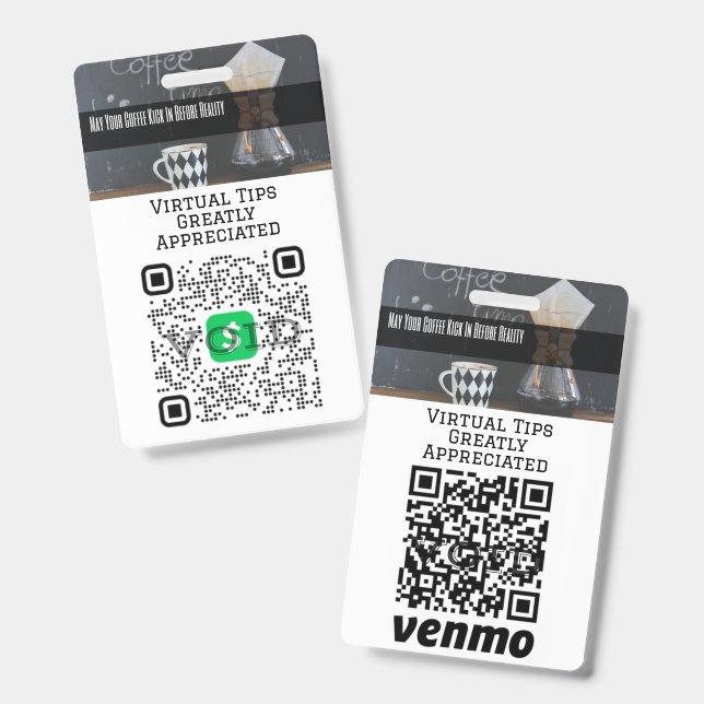 Virtual Cashless Tipping QR Code Abzeichen Ausweis (Vorder- & Rückseite)