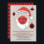Virtual Christmas Holiday Santa Kariertes Party Einladung<br><div class="desc">'Das ist die Jahreszeit, um eine Maske zu tragen! Weihnachtsmann Soziale Distanz Weihnachten Party Einladungen. Das Santa mit roter medizinischer Maske, karierten Ornamenten auf einem hellen rustikalen Holzboden. Ideal für einen Zoom oder Facebook Urlaub, um sich für das Büro, die Familie oder ein lustiges Weihnachtsfest mit Freunden zu treffen. Benötigen...</div>