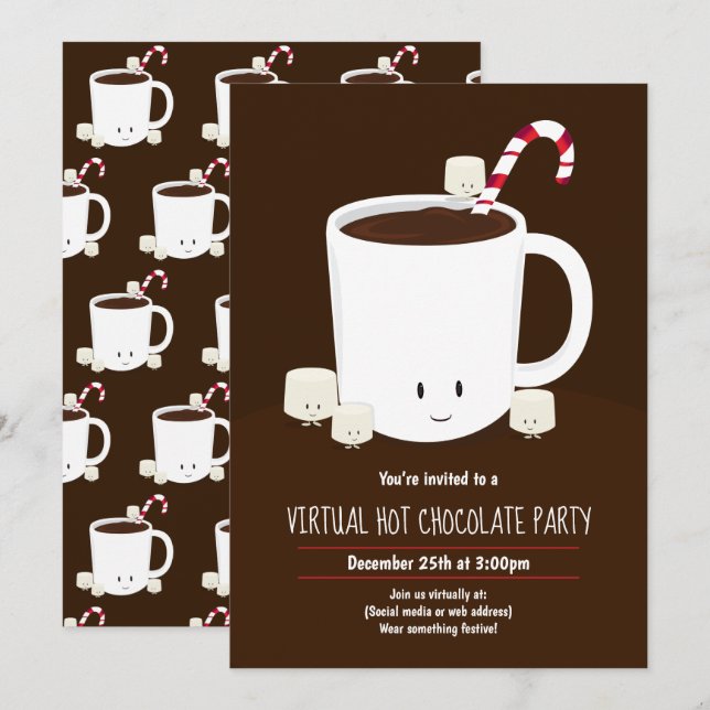 Virtual Christmas Party Hot Chocolate Brown Einladung (Vorne/Hinten)