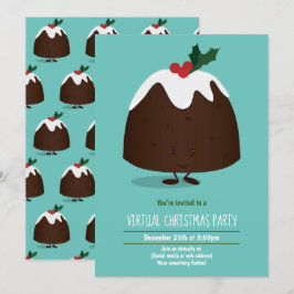 Virtual Christmas Party Pudding Holiday Aquamarin Einladung