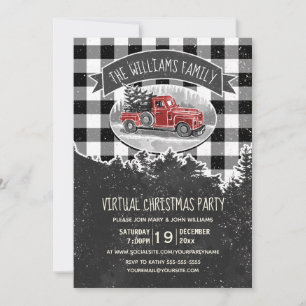 Virtual Christmas Party Vintag Red Truck Kariert Einladung