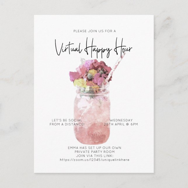 Virtual Cocktail Party soziale Distanz Happy Hour Postkarte (Vorderseite)