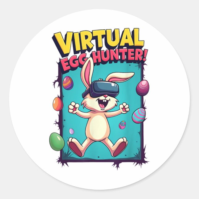 Virtual Egg Hunter - Funny Gamer Bunny Vr _ Ostern Runder Aufkleber (Vorderseite)