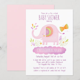 Virtual Elephant Niedlich Pink Girl Babydusche Einladung