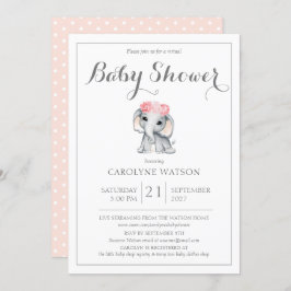 Virtual Elephant Pink Baby Dusche Einladung
