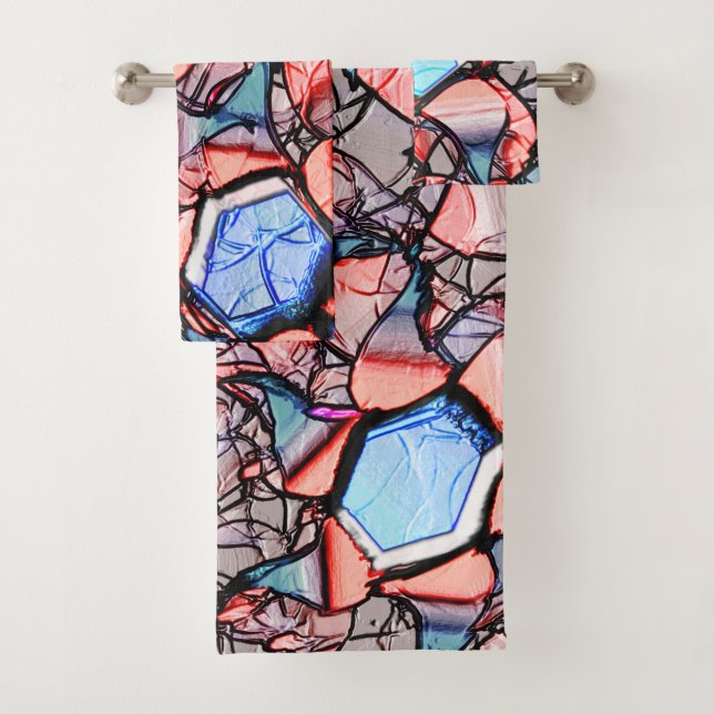 Virtual entalhada nas cores azul e salmão badhandtuch set (Insitu)