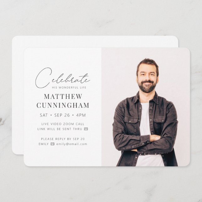 Virtual feiert sein Leben Modernes, einfaches Foto Einladung (Vorne/Hinten)