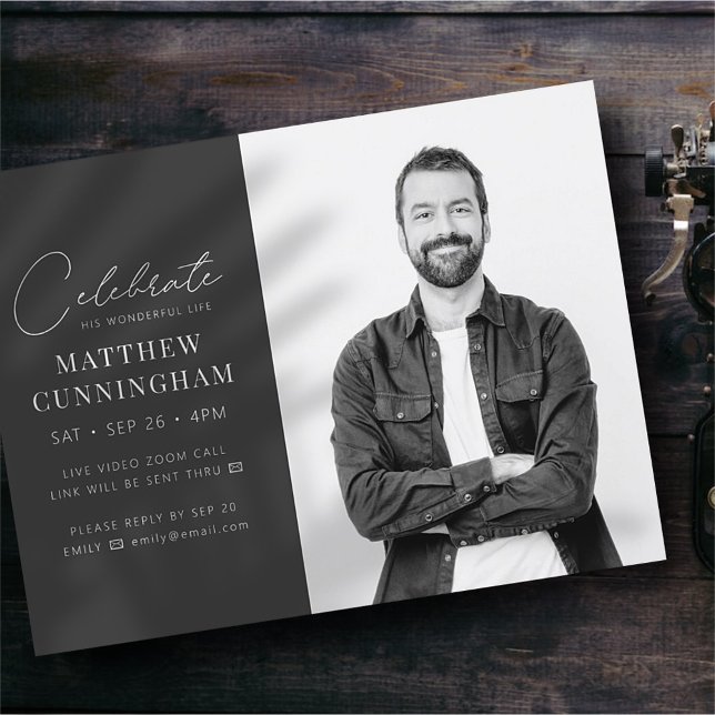 Virtual feiert sein Leben Modernes, einfaches Foto Einladungspostkarte (Von Creator hochgeladen)