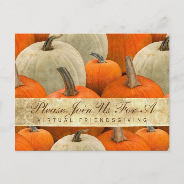 Virtual Friendsgiving Dinner Pumpkin Harvest Einladungspostkarte (Vorderseite)