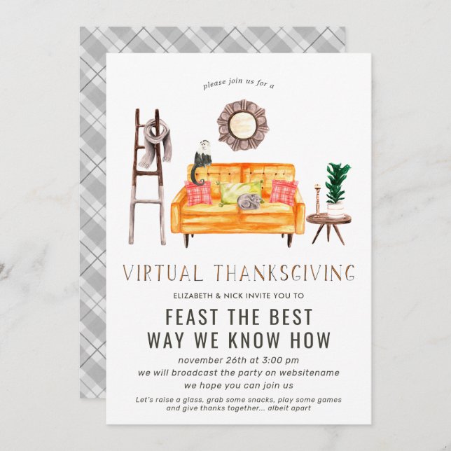 Virtual Friendsgiving Erntedank Dinner Party Einladung (Vorne/Hinten)