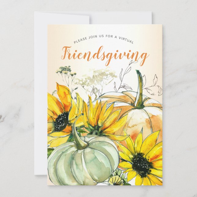 Virtual Friendsgiving Watercolor Sonnenblumen Pump Einladung (Vorderseite)