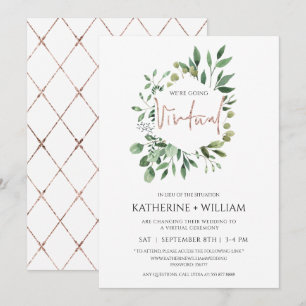 Virtual Gold Eukalyptus Greenery Geometric Wedding Einladung