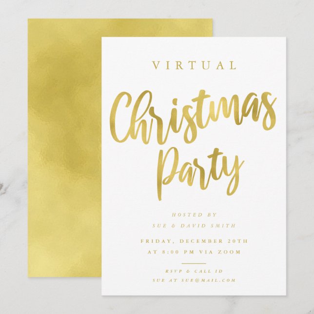 VIRTUAL Gold Minimale Weihnachtsfeier Einladung (Vorne/Hinten)