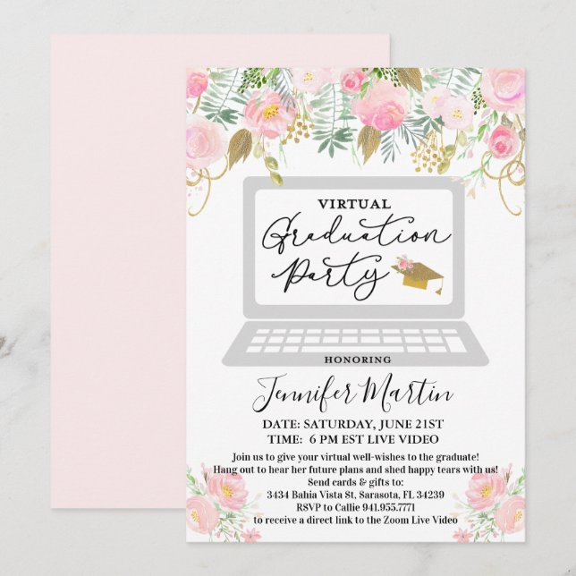 Virtual Graduation Party Floral Invitation (Devant / Derrière)