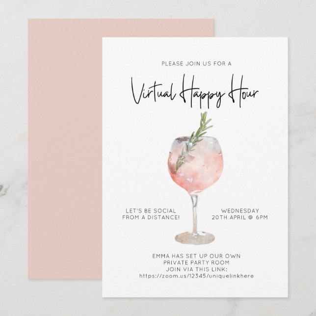 Virtual Happy Hour Social Distance Cocktail Party Einladung (Vorne/Hinten)