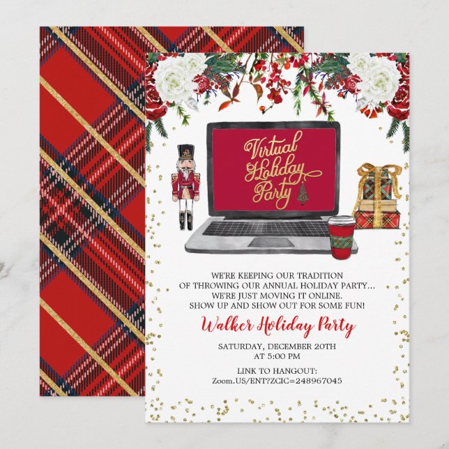 Virtual Holiday Weihnachten Party Einladung (Vorne/Hinten)