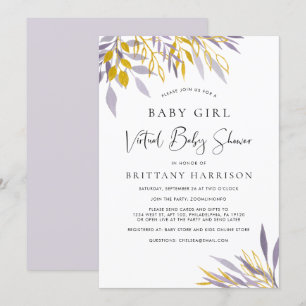 Virtual Lavender Gold Floral Baby Girl Dusche Einladung
