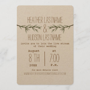 Virtual Live Stream Hochzeit Rustikale Evergreen T Einladung