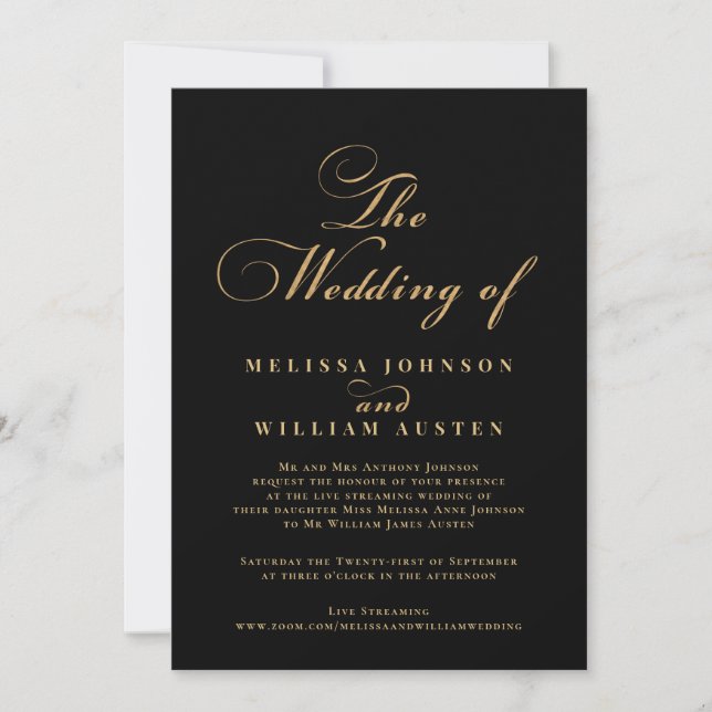 Virtual Modern Black Gold Typografy Wedding Einladung (Vorderseite)