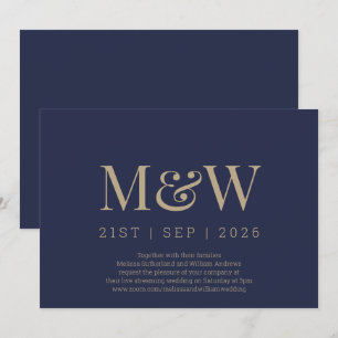 Virtual Modern Navy Gold Monogram Wedding Einladung