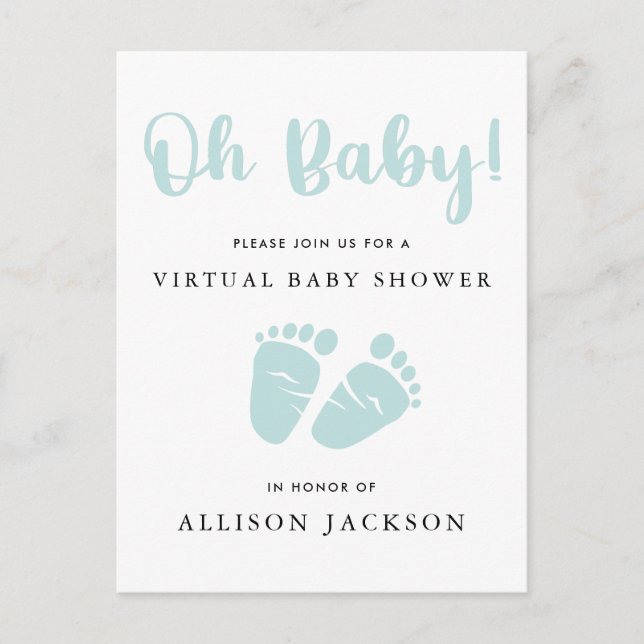Virtual Oh Baby Mint Green Baby Feet Babydusche Einladungspostkarte (Vorderseite)