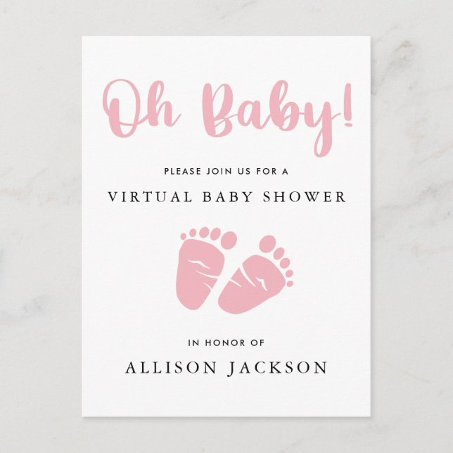 Virtual Oh Baby Pink Baby Feet Girl Babydusche Einladungspostkarte (Vorderseite)