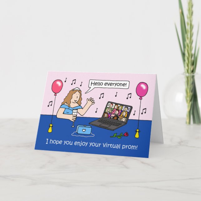 Virtual Prom Night Covid 19 Cartoon Karte (Vorderseite)