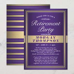 Virtual Retirement Party Lila Weiß und Gold Einladung