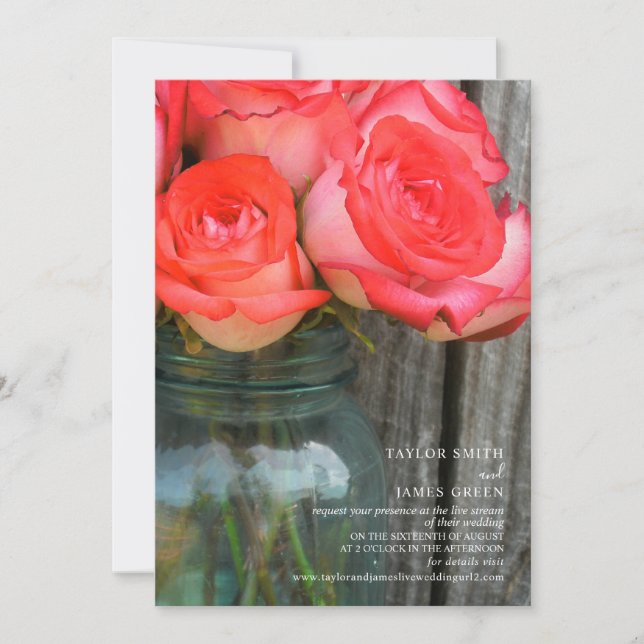 Virtual Streaming Hochzeit rustikale Rose Jar Einladung (Vorderseite)