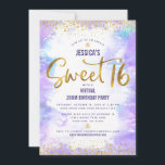 Virtual Sweet 16 Lila Watercolor Gold Geburtstag Einladung<br><div class="desc">Hier ist eine tolle Möglichkeit, Ihre Tochter noch in der Lage zu sein, ihren Meilenstein Geburtstag mit all ihren Freunden zu feiern. Versenden Sie diese atemberaubende, moderne, personalisierte virtuelle Online-Party Einladung für eine Veranstaltung, an die Sie sich erinnern können. Funkelnd Goldfolie und winzige Konfetti-Glitzer-Punkte und Typografie-Skripte überlagern einen weichen lila...</div>