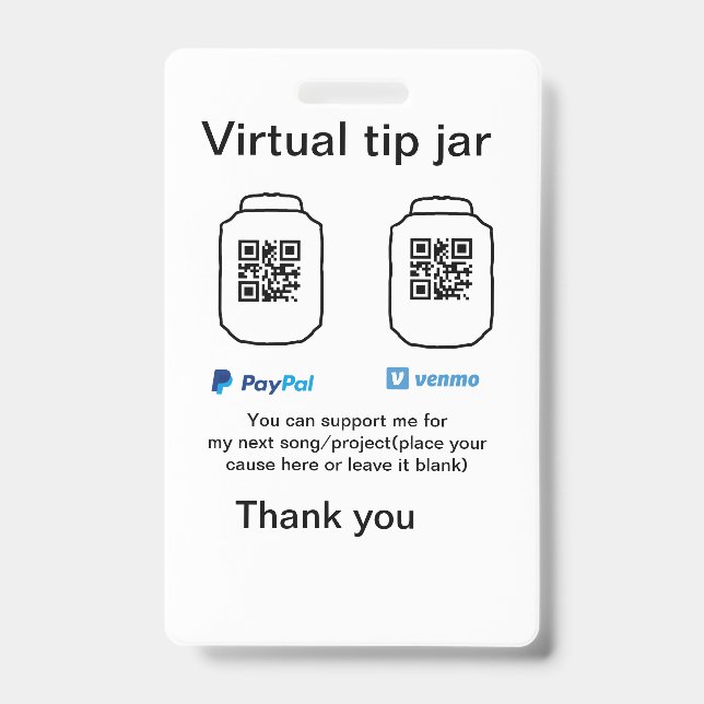 Virtual tip jar q oder Code-Geld-Spende PayPal ven Ausweis (Vorderseite)