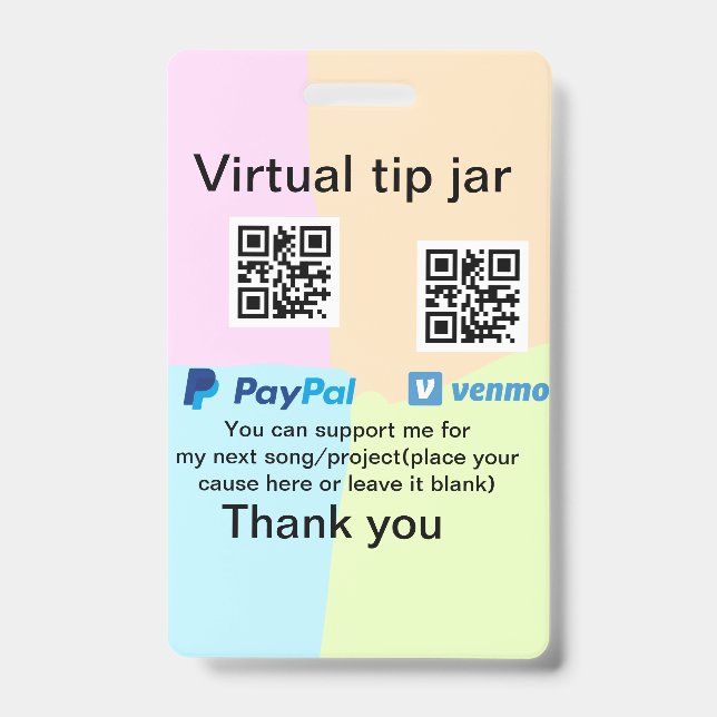 Virtual tip jar q oder Code-Geld-Spende PayPal ven Ausweis (Vorderseite)