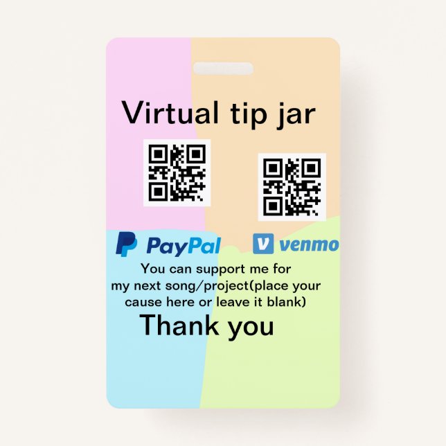 Virtual tip jar q oder Code-Geld-Spende PayPal ven Ausweis (Vorderseite)