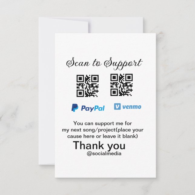 Virtual tip jar q oder Code-Geld-Spende PayPal ven Dankeskarte (Vorderseite)