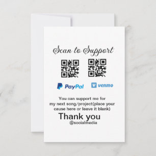 Virtual tip jar q oder Code-Geld-Spende PayPal ven Dankeskarte