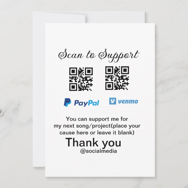 Virtual tip jar q oder Code-Geld-Spende PayPal ven Einladung (Vorderseite)