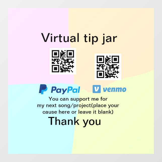 Virtual tip jar q oder Code-Geld-Spende PayPal ven Fensteraufkleber (Blatt)